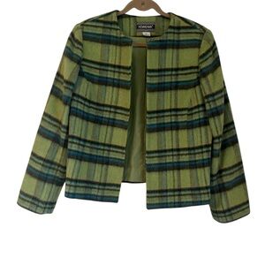 Nouveaux Vintage green and blue plaid cropped blazer size 12